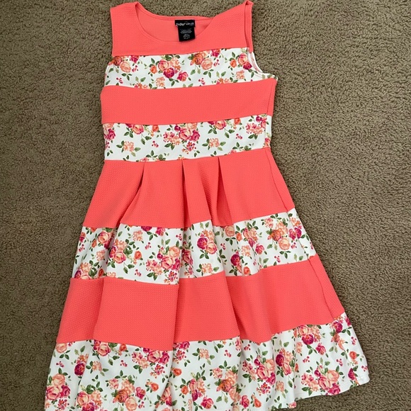 Paper Doll Coral and Floral Kids Dress - Picture 1 of 7